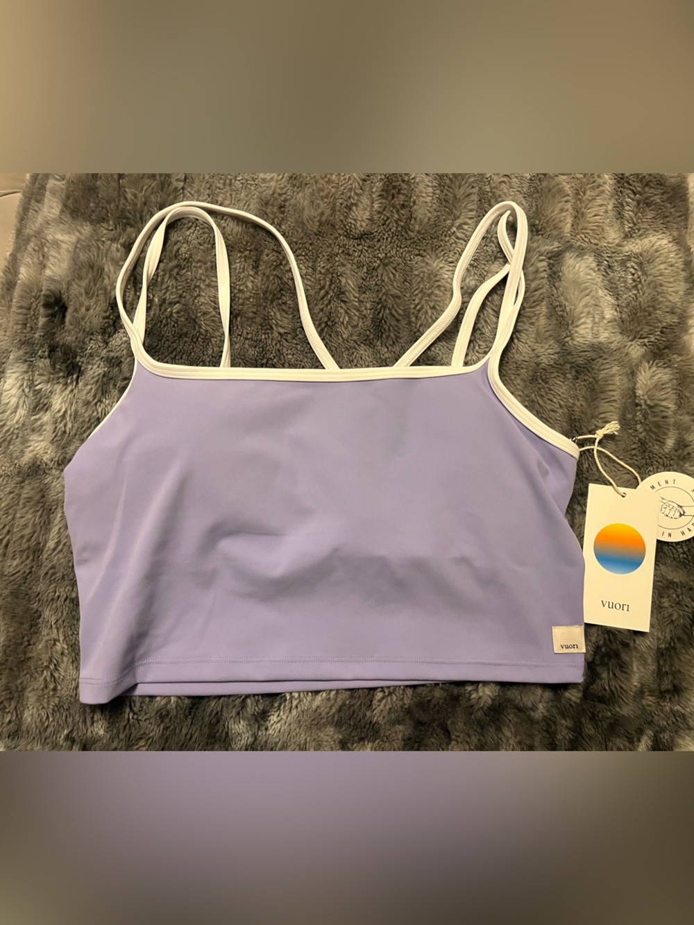 Vuori Lavender Crop Tank with White Trim